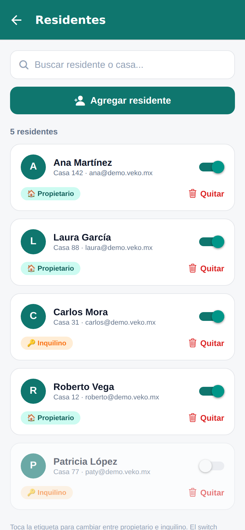 Alta y clasificación de residentes